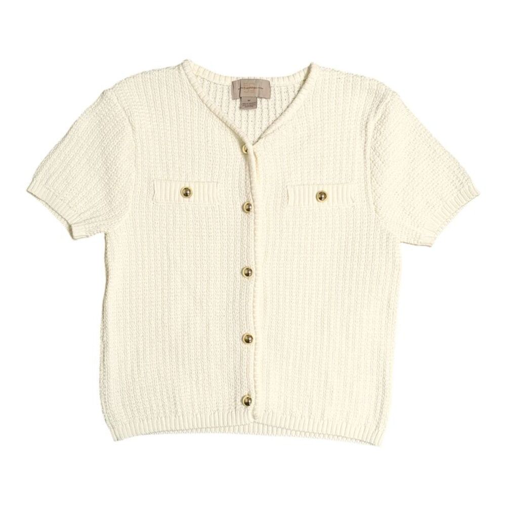 French Connection Women's Short Sleeve Textured Knitted Cardigan Sweater - Cream